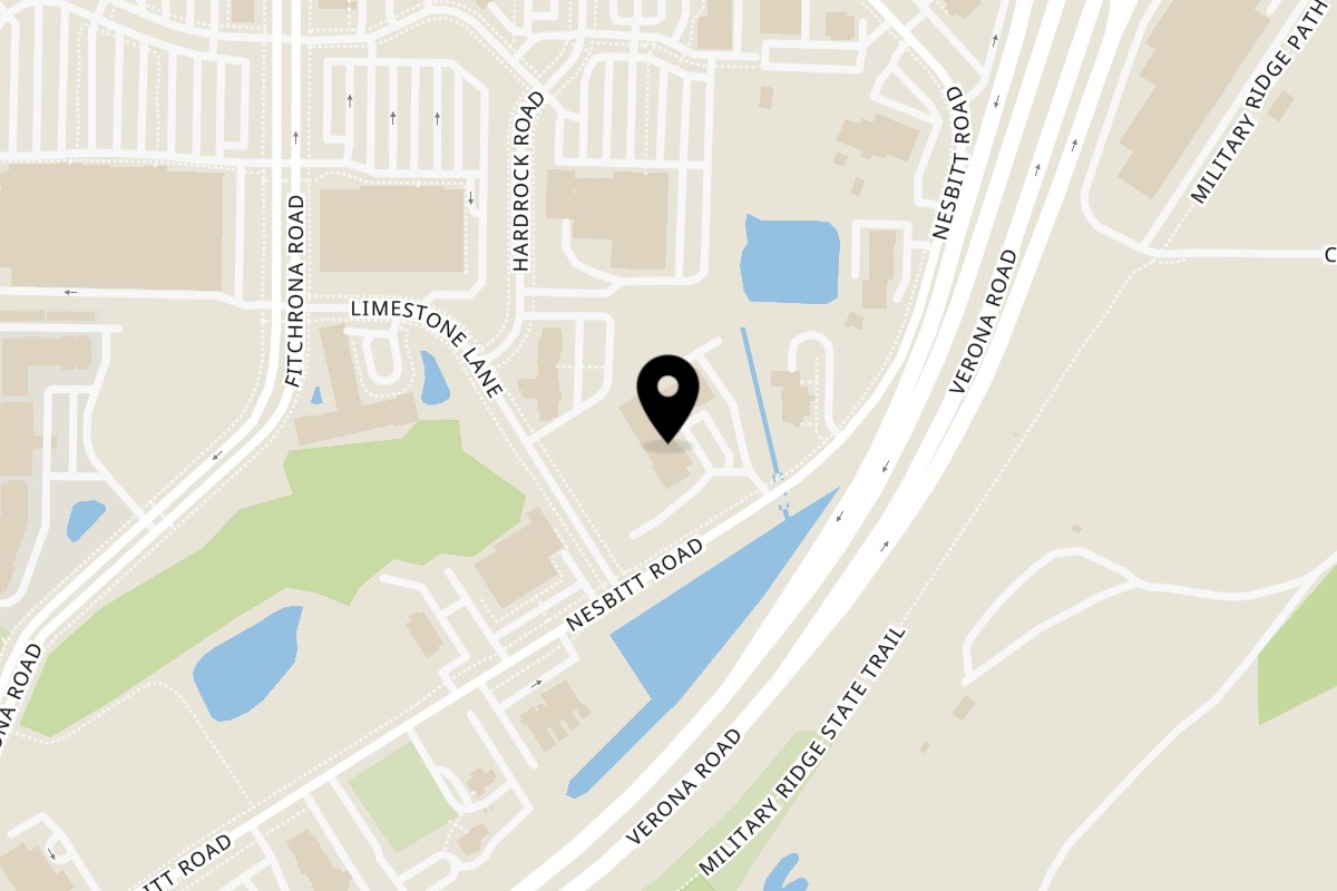 Map showing the location of Pancake Cafe Fitchburg on 6220 Nesbitt Rd B in Fitchburg
